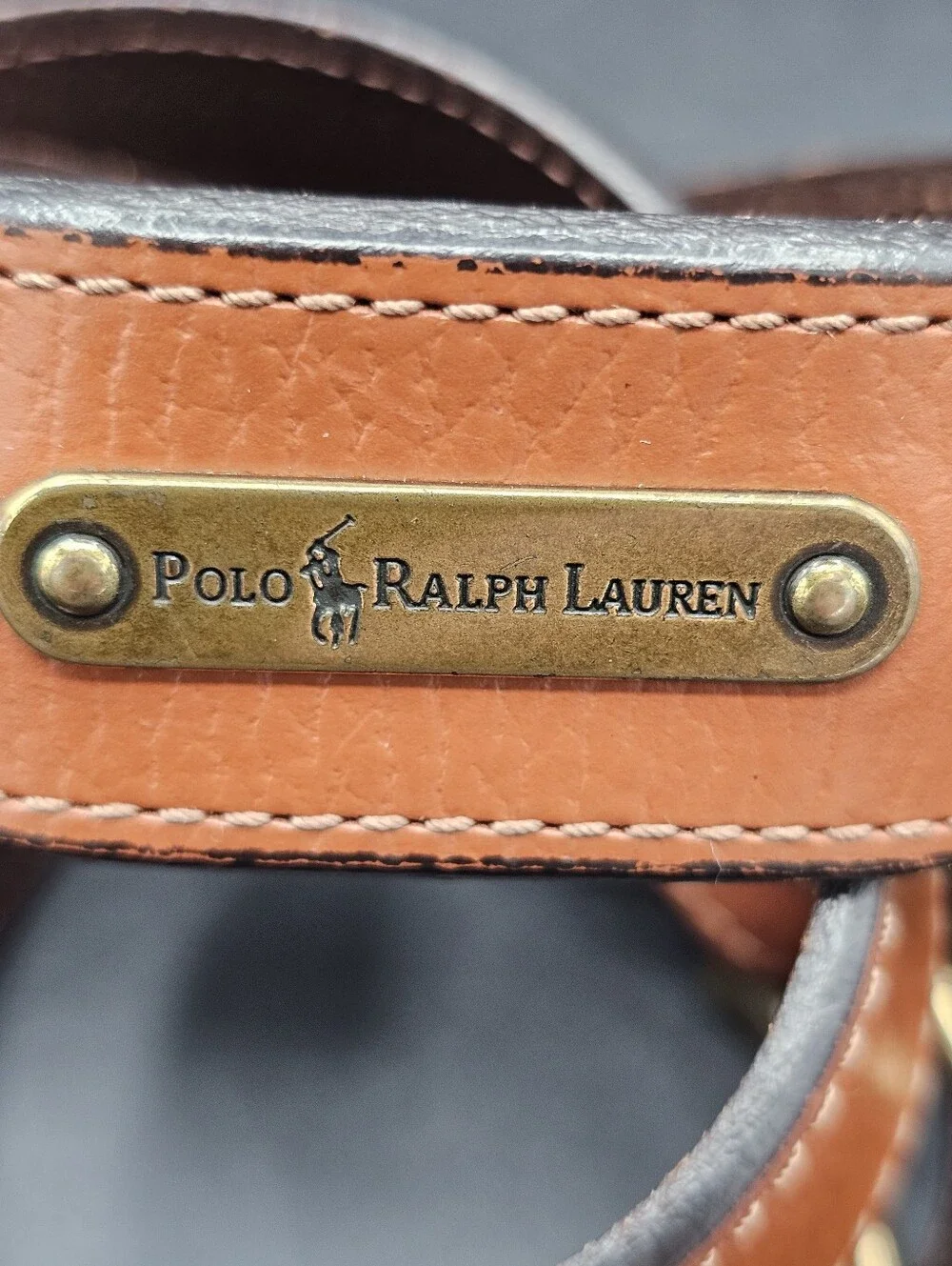 Vtg Polo Ralph Lauren Leather Belt Brass Logo Brown Men 36 Classic Old Money